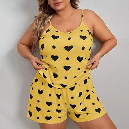Heart Print Plus Size Women’s Pajama Set