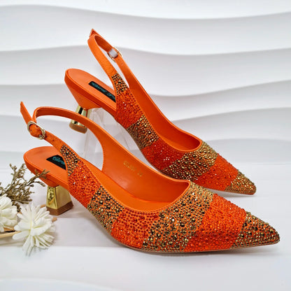 Italian Elegance: Sky Blue Rhinestone Satin Heels