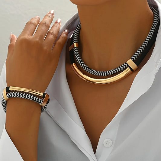 Double Line Necklace Bracelet Set
