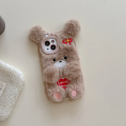 Cartoon Flower Bear Plush Phone Case