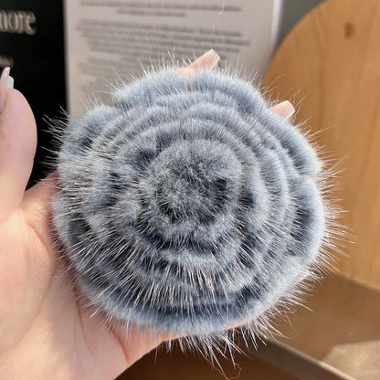 Real Mink Fur Flower Brooch