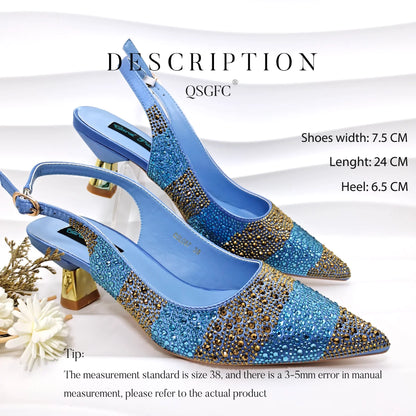 Italian Elegance: Sky Blue Rhinestone Satin Heels