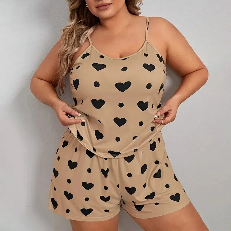Heart Print Plus Size Women’s Pajama Set