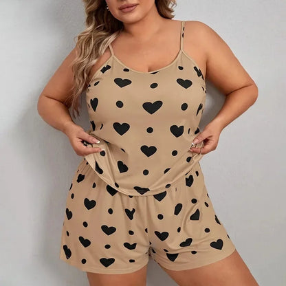 Heart Print Plus Size Women’s Pajama Set