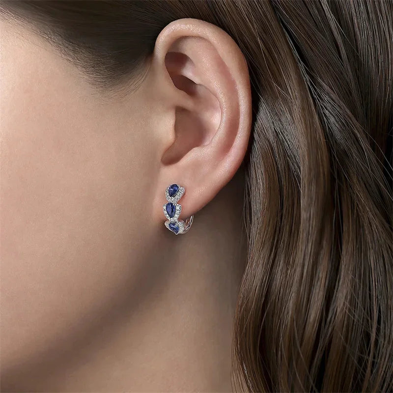 Blue Zirconia Hoop Earrings