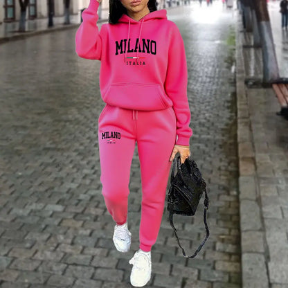Letter Print Hoodie Tracksuit Set