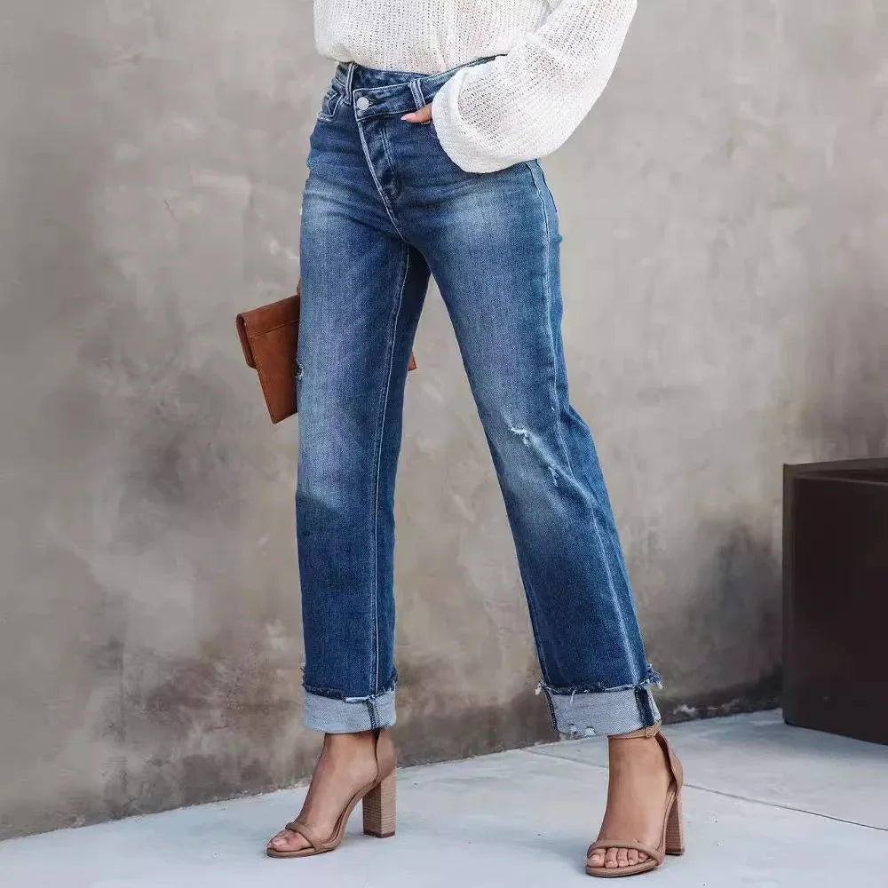 Women Ripped Ankle Jeans