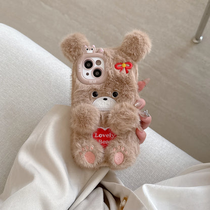 Cartoon Flower Bear Plush Phone Case
