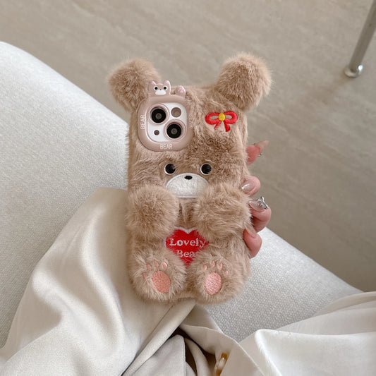 Cartoon Flower Bear Plush Phone Case