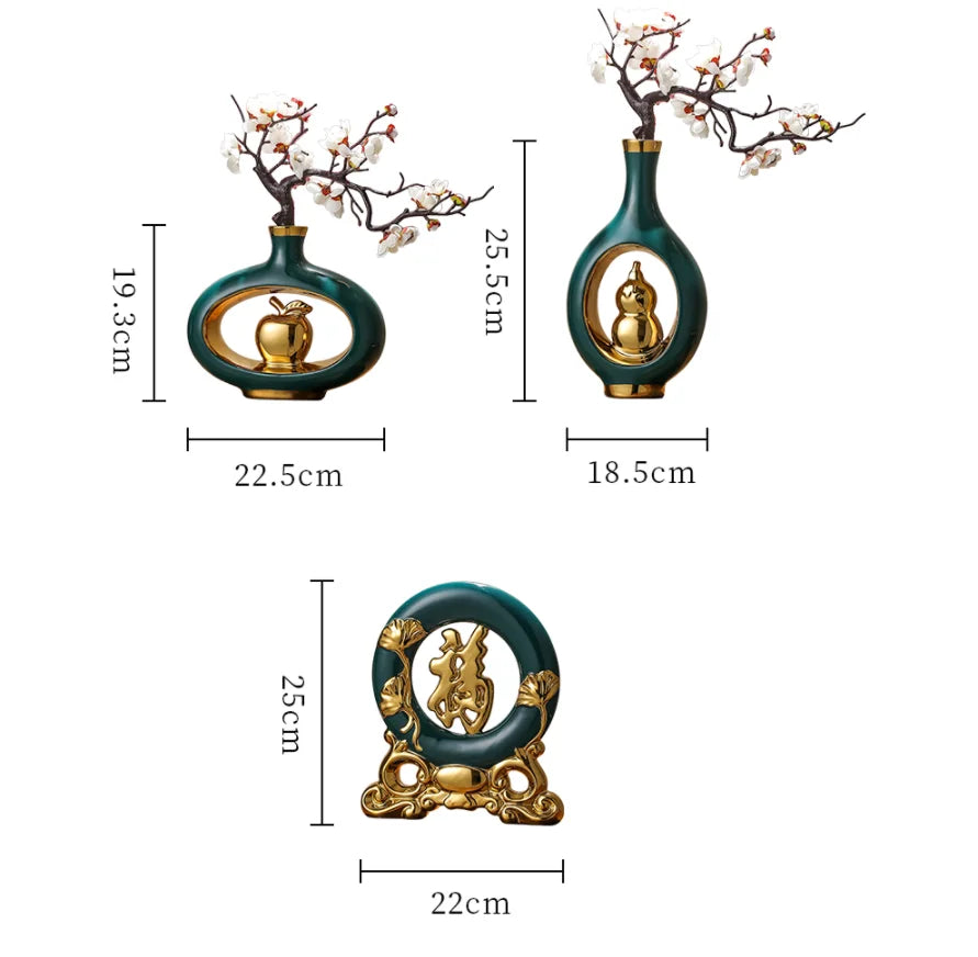Chinese Style Ceramic Vase with Wooden Frame