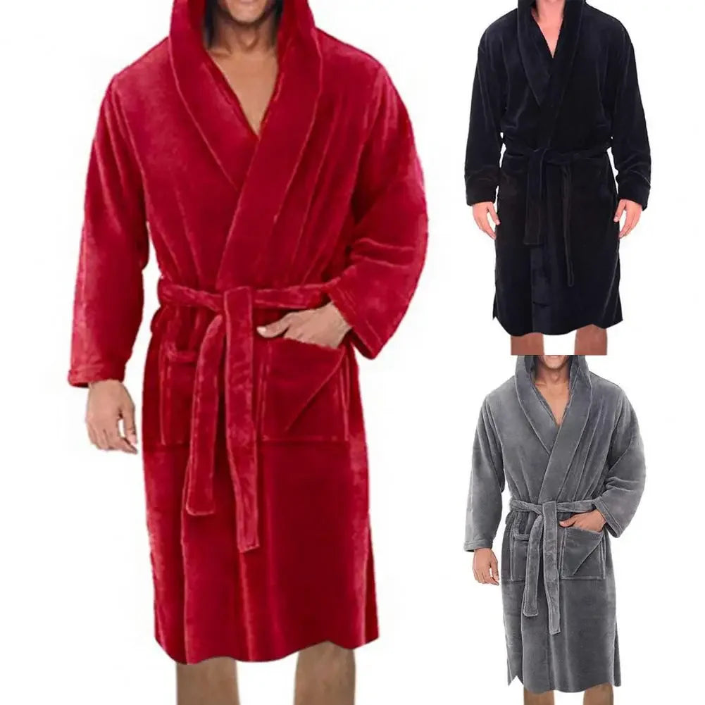 Luxury Men’s Flannel Bath Robe with Belt & Hood
