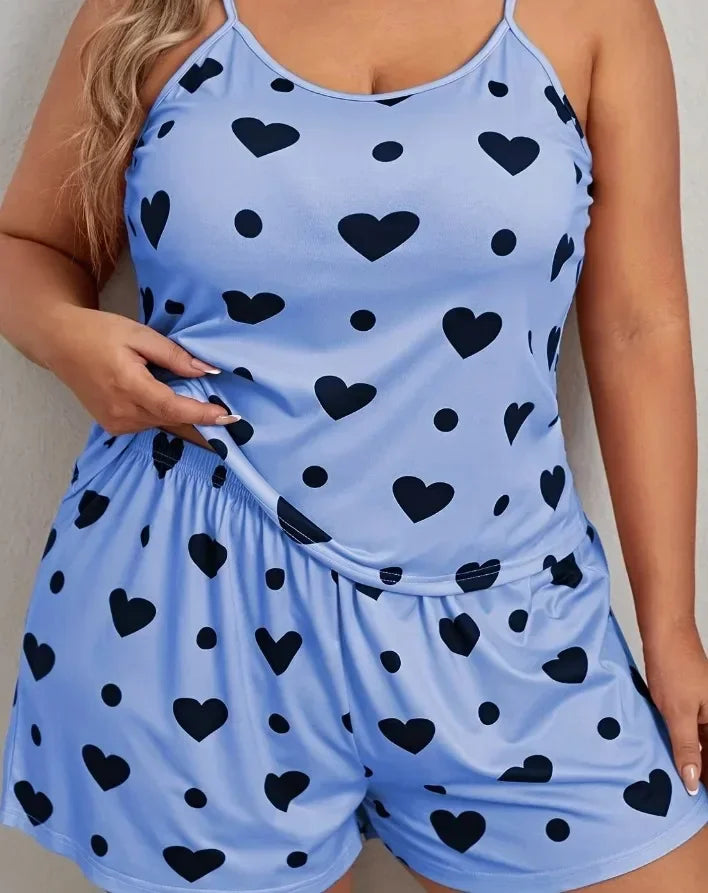 Heart Print Plus Size Women’s Pajama Set