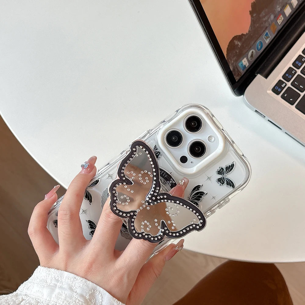 Cute Butterfly GripTok Phone Case with Mirror Stand