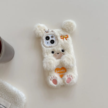 Cartoon Flower Bear Plush Phone Case