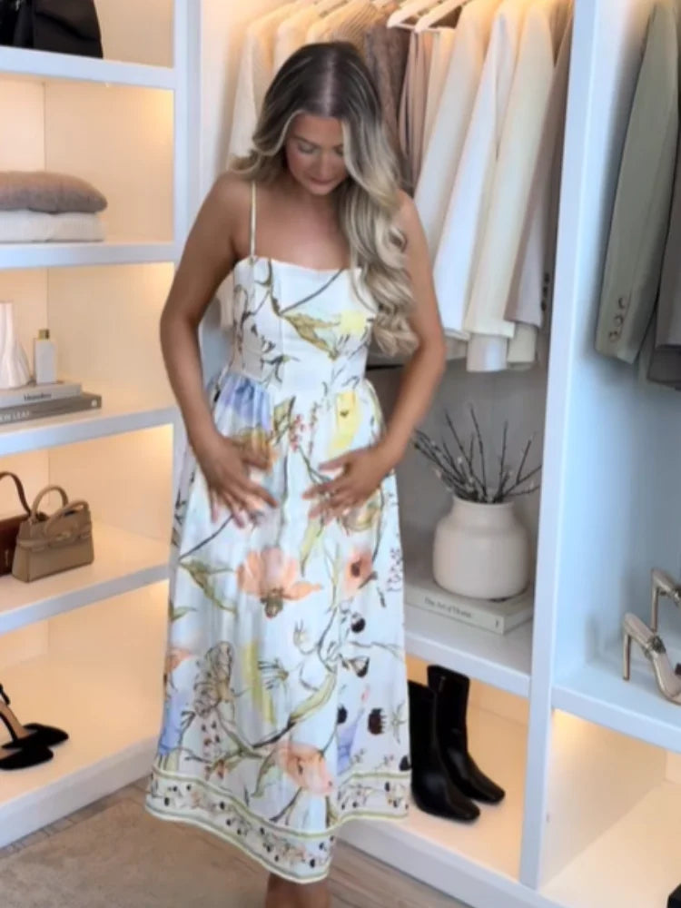 Pleated Sling Maxi Dress