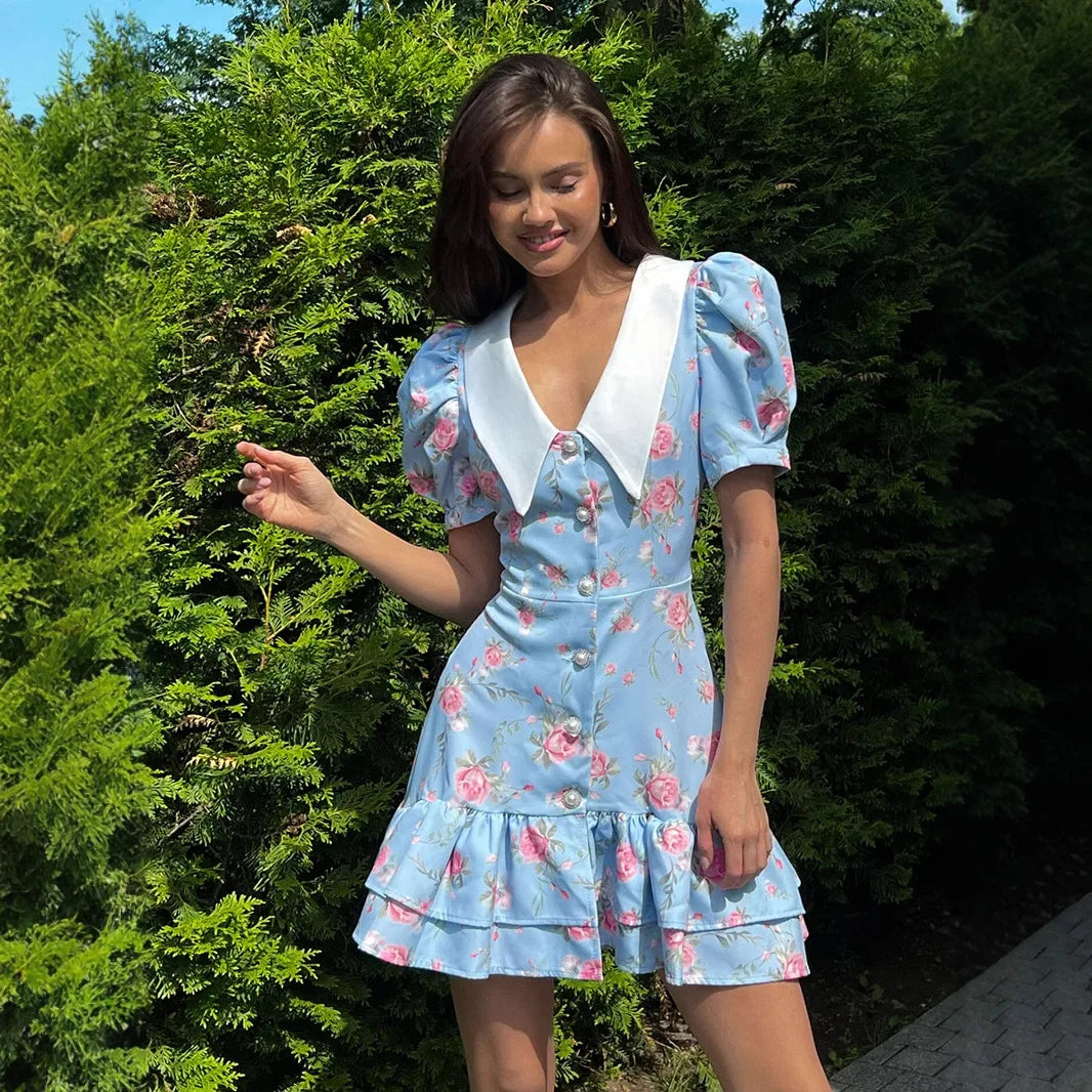 Puff Sleeve Ruffled Dress