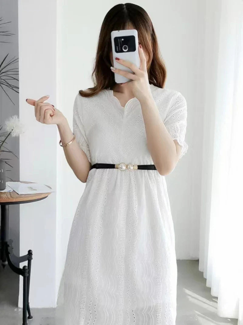 Elegant double pearls belt