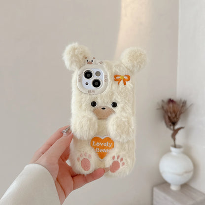 Cartoon Flower Bear Plush Phone Case