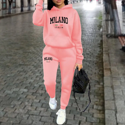 Letter Print Hoodie Tracksuit Set