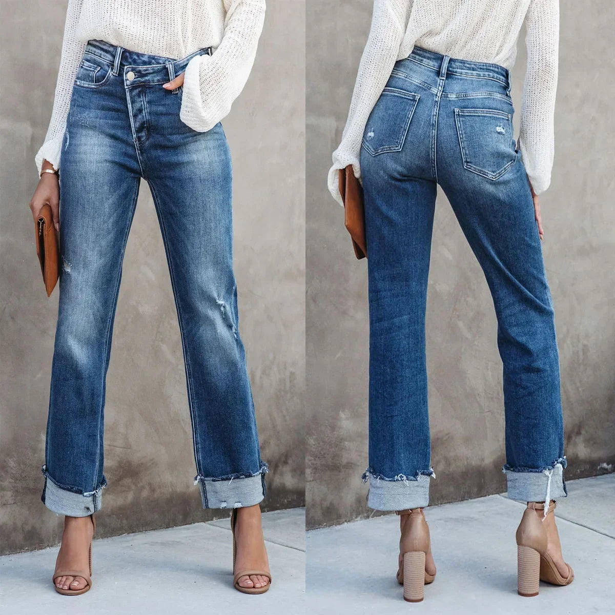 Women Ripped Ankle Jeans