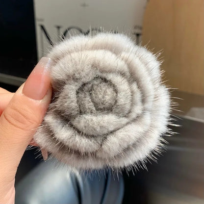 Elegant Mink Fur Flower Brooch