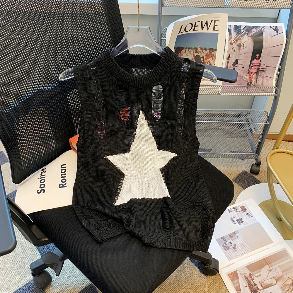 Sleeveless Hollow Knit Tank