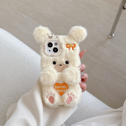 Cartoon Flower Bear Plush Phone Case