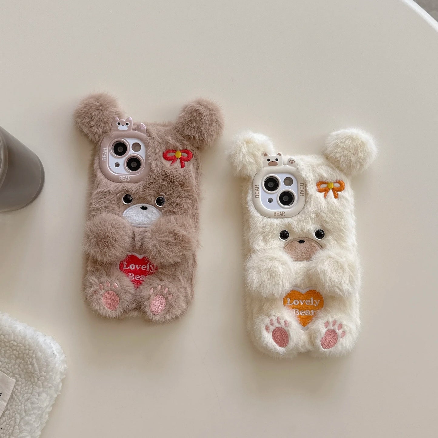 Cartoon Flower Bear Plush Phone Case