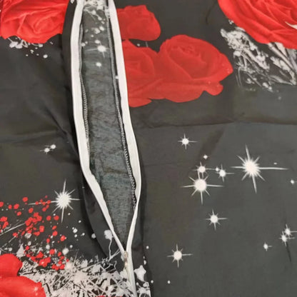 2/3pcs Red Rose Print Duvet Cover Set