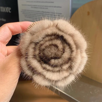Real Mink Fur Flower Brooch