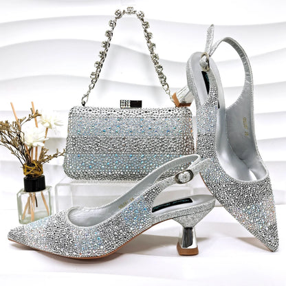 Italian Elegance: Sky Blue Rhinestone Satin Heels