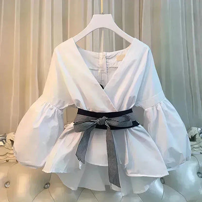 Elegant V-Neck Chiffon Top with Jeans