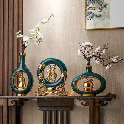 Chinese Style Ceramic Vase with Wooden Frame