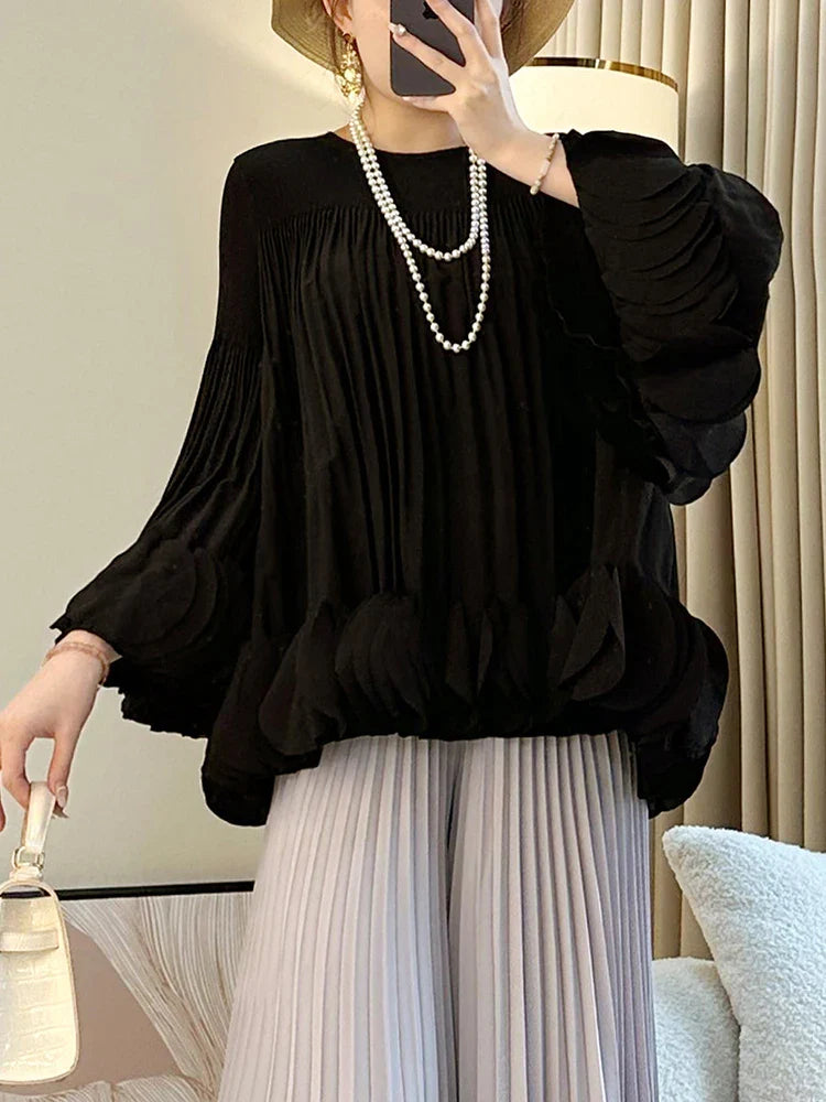 Pleated Appliques Fashion Top
