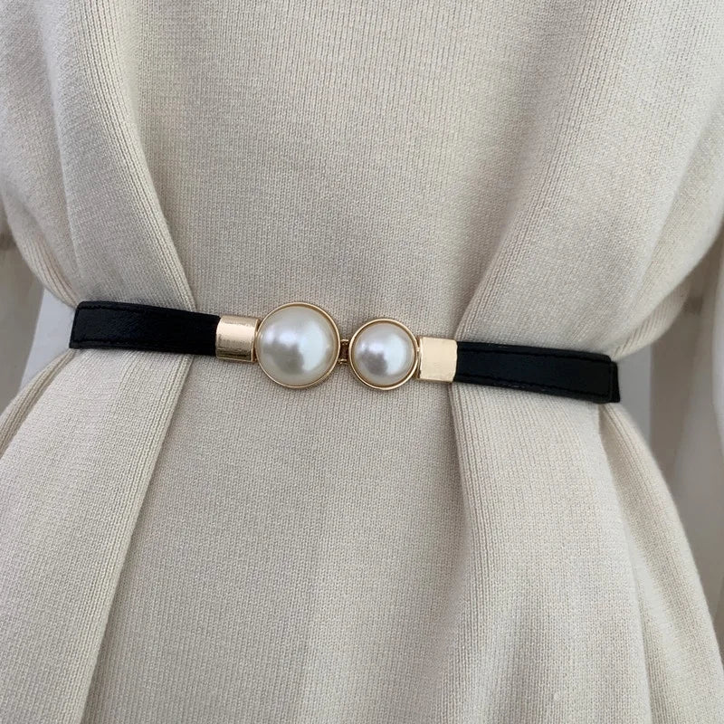 Elegant double pearls belt