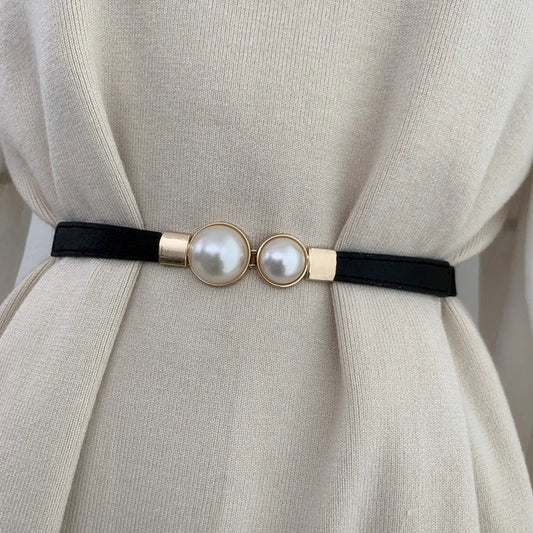 Elegant double pearls belt