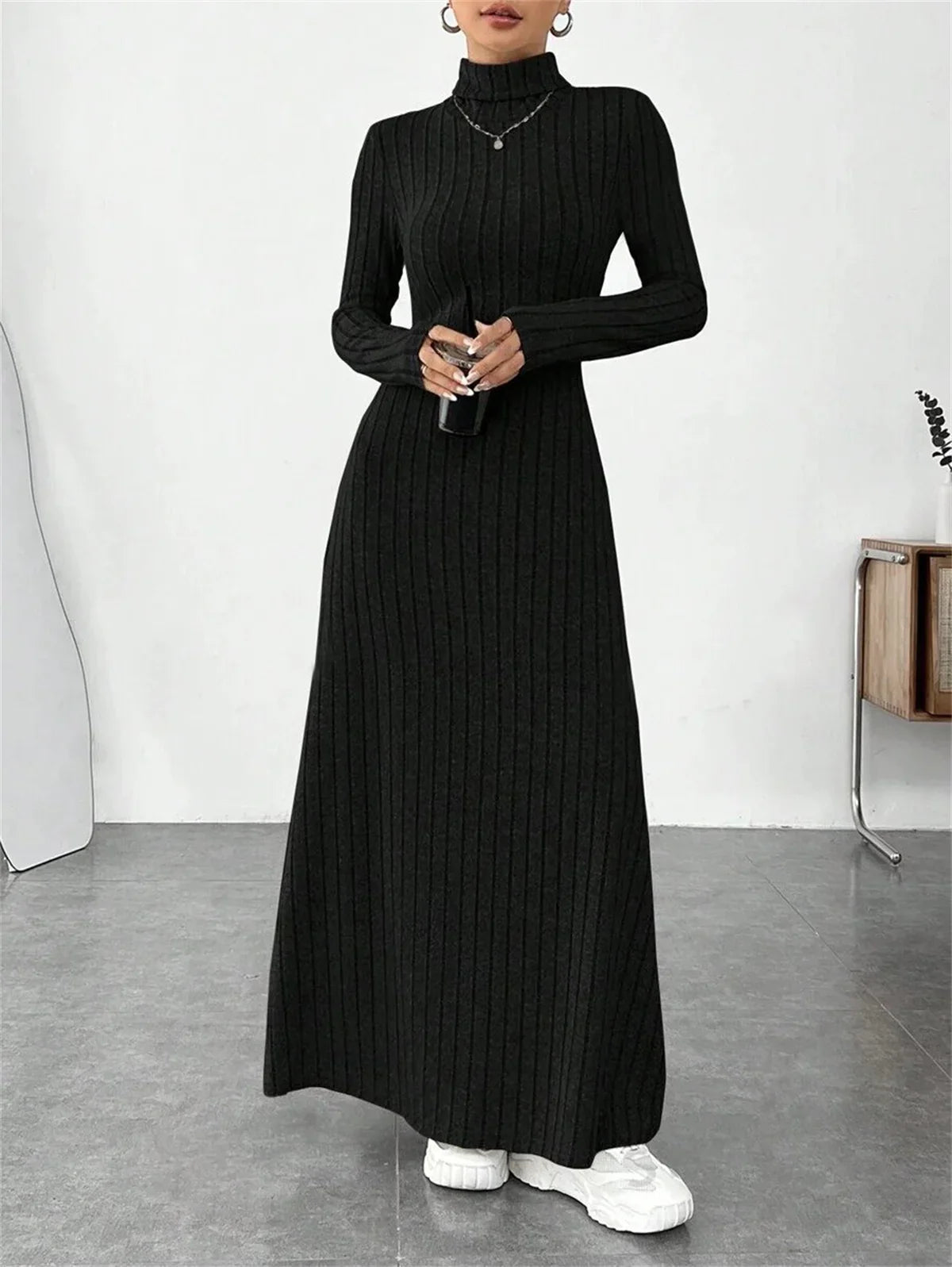 Turtleneck Knit Maxi Dress