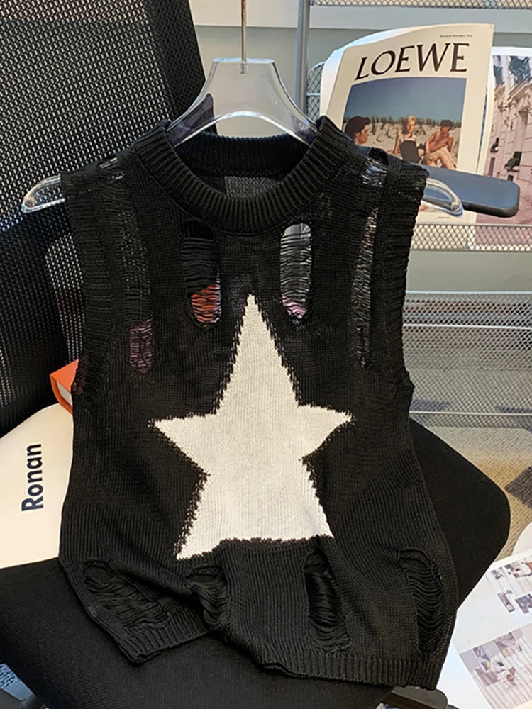 Sleeveless Hollow Knit Tank