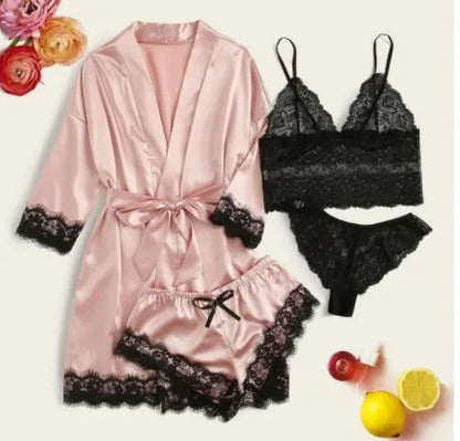 4PCS Woman Bathrobe Set