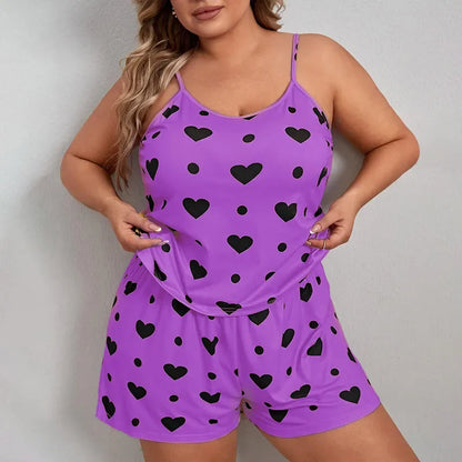 Heart Print Plus Size Women’s Pajama Set