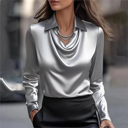 Elegant Satin Long Sleeve Women’s Blouse