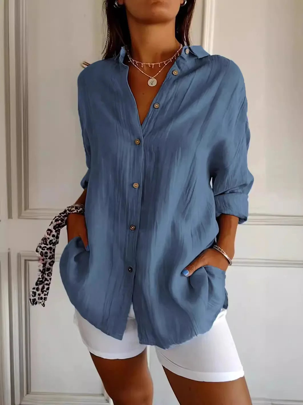Women Solid Color Street Shirt