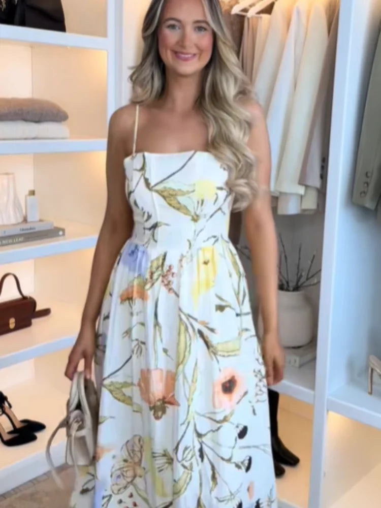 Pleated Sling Maxi Dress