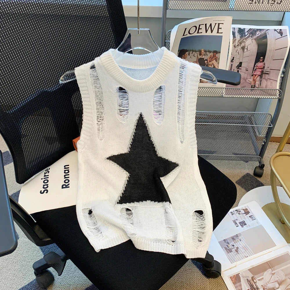 Sleeveless Hollow Knit Tank