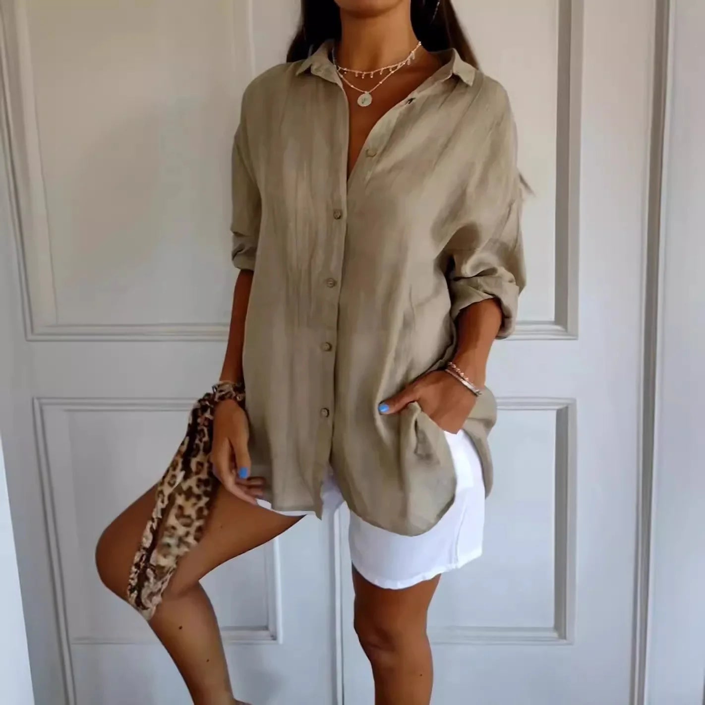 Women Solid Color Street Shirt