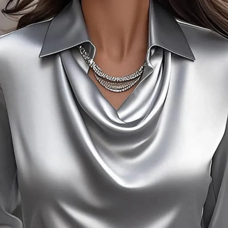 Elegant Satin Long Sleeve Women’s Blouse