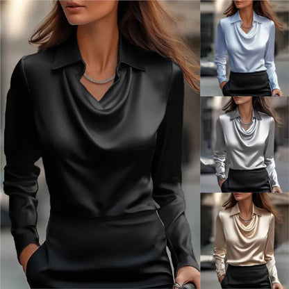 Elegant Satin Long Sleeve Women’s Blouse