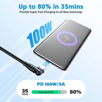 100W USB-C to USB-C Fast Charging Cable with 180° Rotating Connector