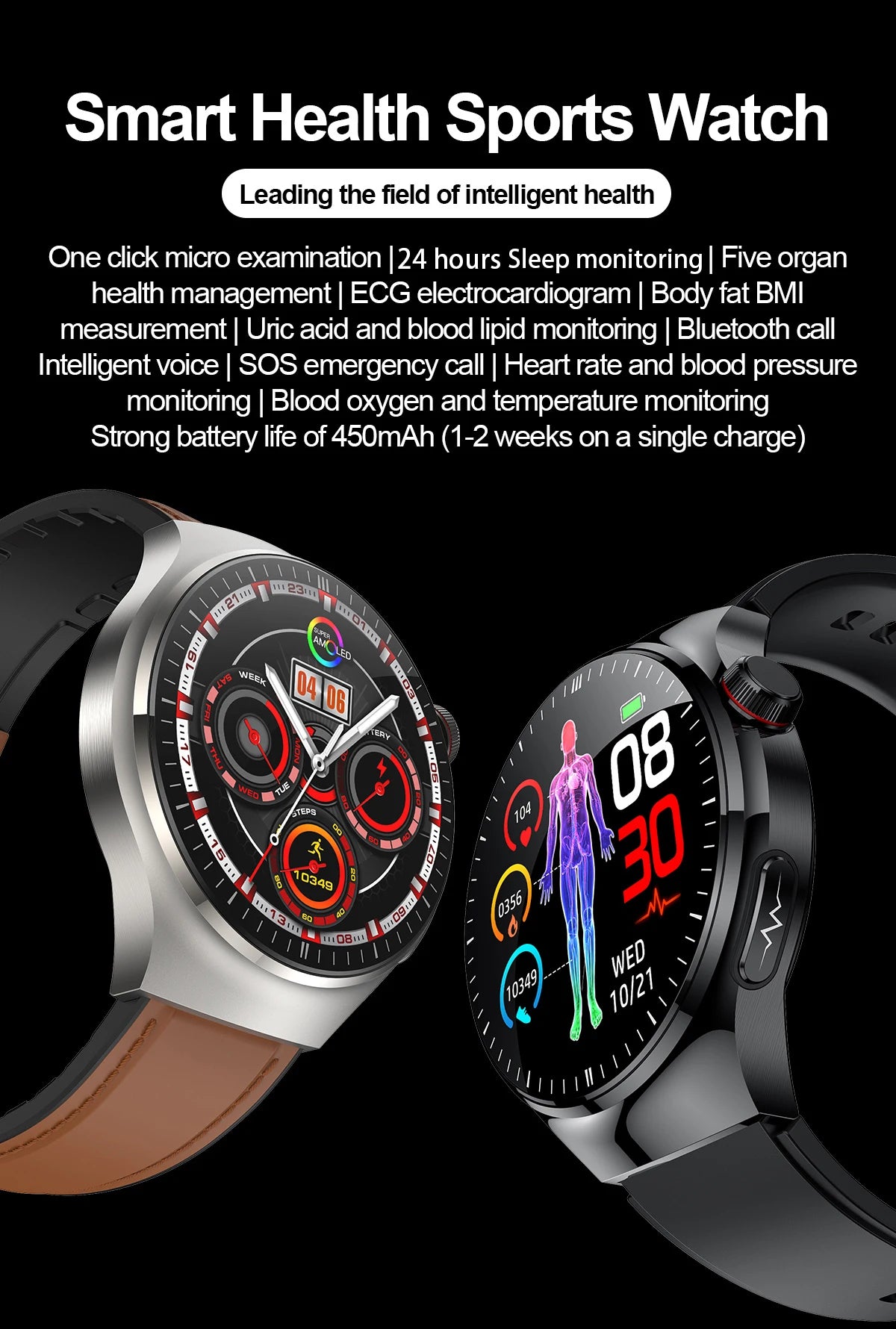 2025 GUHUAVMI Nursing Smartwatch with ECG & Uric Acid Monitor