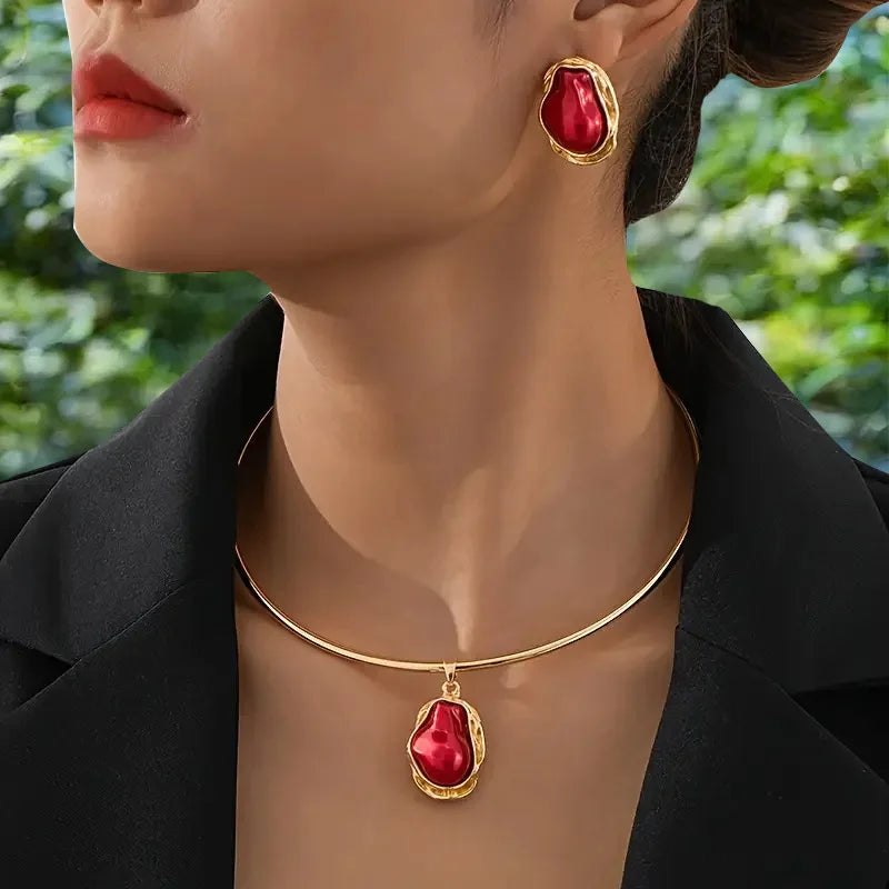 Irregular Pearl Necklace Earring Set